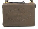 PRADA(プラダ) ショルダーバッグ ロゴジャガード カーキ×ダークブラウン 革タグ ジャガード×レザー【20200715】【中古】【dfn】