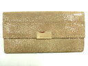 JIMMY CHOO(ジミーチュウ) 財布 - ベージュ×ゴールド クラッチウォレット/ラメ スエード【20200730】【中古】【dfs】