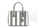PRADA(プラダ) トートバッグ美品■ ガレリア 1BA863 グレー×白 ストライプ レザー【20200715】【中古】【dfs】