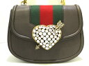 【新着】GUCCI(グッチ) ショルダーバッグ トーテムクリスタルショルダー 500756 ダークブラウン×マルチ ハート レザー×金属素材×ラインストーン【20201104】【中古】