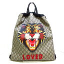 【中古】GUCCI(グッチ) GGスプリームドローストリングバックパック リュックサック アングリーキャット PVC(塩化ビニール)×レザー×ナイロン グレーベージュ×黒×マルチ 型番:473872