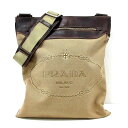 【新着】【中古】PRADA(プラダ) ロゴジャガード ショルダーバッグ 革タグ ベージュ×ダークブラウン ナイロンジャガード×レザー