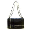 【新着】【中古】PRADA(プラダ) ショルダーバッグ チェーンショルダー 黒×グリーン サフィアーノプリント(レザー)