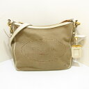 【新着】【中古】PRADA(プラダ) ロゴジャガード ショルダーバッグ 革タグ ベージュ×アイボリー ジャガード×レザー