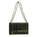【新着】【中古】PRADA(プラダ) ショルダーバッグ チェック柄/チェーンショルダー ダークグリーン×黒×アイボリー サフィアーノプリント(レザー)
