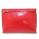 【新着】【中古】LOEWE(ロエベ) Tポーチリネン クラッチバッグ レッド エナメル(レザー)