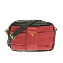 【新着】【中古】PRADA(プラダ) ショルダーバッグ リボン 黒×レッド ナッパレザー