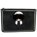【中古】FENDI(フェンディ) カリート クラッチバッグ スタッズ 黒×白×ピンクベージュ レザー