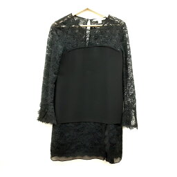 【中古】DIANE VON FURSTENBERG(DVF)(ダイアン・フォン・ファステンバーグ) ワンピース クルーネック/長袖/ロング/<strong>レース</strong> 黒