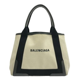 【新着】【<strong>中古</strong>】BALENCIAGA(<strong>バレンシアガ</strong>) ネイビーカバスS トートバッグ アイボリー×黒 キャンバス×レザー