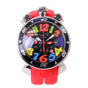  GaGa MILANO 時計 CHRONO 48MM 6050.2 メンズ クロノグラフ ブラック マルチ クオーツ マルチカラー ガガミラノ腕時計 レッドラバー  男女兼用腕時計1年保証付 45%OFF