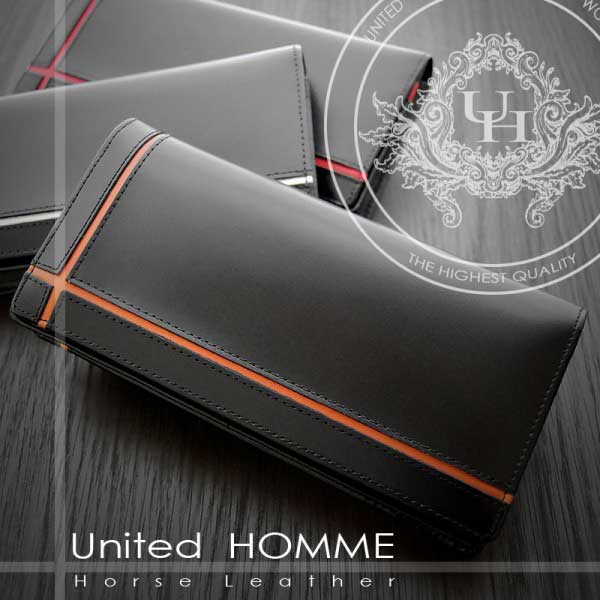 United HOMME/ユナイテッドオムホースハイドコードバン クロスライン長財布【メンズ/レディース/紳士用/ロングウォレット/馬革/牛革/レザー】【Luxury Brand Selection】 