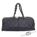 Aランク シャネル ボストンバッグ ウルトラステッチ カーフ ブラック レディース CHANEL マトラッセ ココマーク シルバー金具 黒 black 【中古】