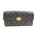 【中古】シャネル ボーイシャネル長財布 二つ折長財布 レディース レザー ブラック(ゴールド金具)