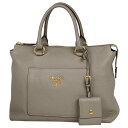 プラダ PRADA ロゴ 2WAY ショルダーバッグ ハンドバッグ トートバッグ 肩掛け ショルダーバッグ レザー グレージュ 1BA063 レディース 【中古】