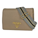 プラダ PRADA ロゴ 2WAY ショルダーバッグ 斜め掛け クラッチバッグ ミニ ショルダーバッグ レザー キャメル 1BD102 レディース 【中古】