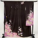 振袖 美品 名品 鈴乃屋 桜 花 金彩 染め分け 茶紫 袷 身丈166.5cm 裄丈67.5cm L 正絹 【中古】