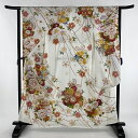 振袖 美品 逸品 薬玉 牡丹 金糸 ラメ 白 袷 身丈161cm 裄丈63.5cm S 正絹 【中古】