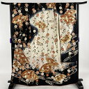 振袖 名品 ますいわ屋 花扇 枝垂れ桜 金糸 金彩 黒 袷 身丈167cm 裄丈69cm L 正絹 【中古】