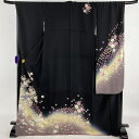 振袖 美品 名品 桜 松竹梅 金糸 金彩 黒 袷 身丈173cm 裄丈68cm L 正絹 【中古】