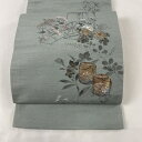 【店内最大70%OFF!1/24 20_00-1/28 1_59迄】 60%OFF 袋帯 美品 名品 御所車 草花 金彩 薄緑 お太鼓柄 正絹 【中古】 msp60pero