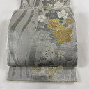袋帯 美品 秀品 桜 流水 金糸 箔 銀色 六通 正絹 【中古】