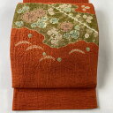 30%OFF 袋帯 美品 秀品 草花 金糸 絞り 赤茶 お太鼓柄 正絹 【中古】 msp30pero