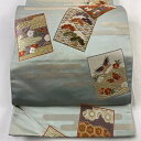 袋帯 秀品 色紙 ヱ霞 金糸 唐織 薄緑 六通 正絹 【中古】