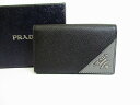 【展示保管品】プラダ PRADA サフィアーノ レザー 名刺入れ カードケース メンズ レディース ネロ×メルクリオ 【中古】