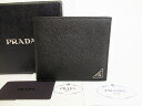 【展示未使用】 プラダ PRADA サフィアーノ レザー 2つ折り財布 コンパクト財布 メンズ レディース ネロ 黒 【中古】