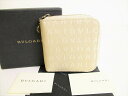 【希少】 ブルガリ BVLGARI ロゴマニア キャンバス レザー ラウンドジップ 2つ折り 財布 コンパクトウォレット メンズ レディース ベージュ×ブラウン 【中古】