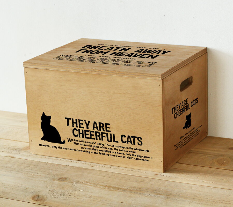 【BREA】木箱 猫柄 収納BOX CAT 黒猫 かわいい猫雑貨 木製/おもちゃ箱/男前/…...:brea:10000150