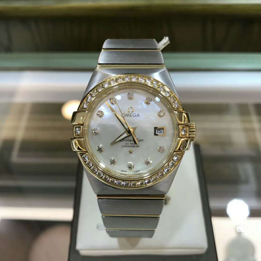 オメガ OMEGA 123.25.31.20.55.003 自動巻き18k ゴールド ダイヤ シェル 文字盤 31mm 腕時計