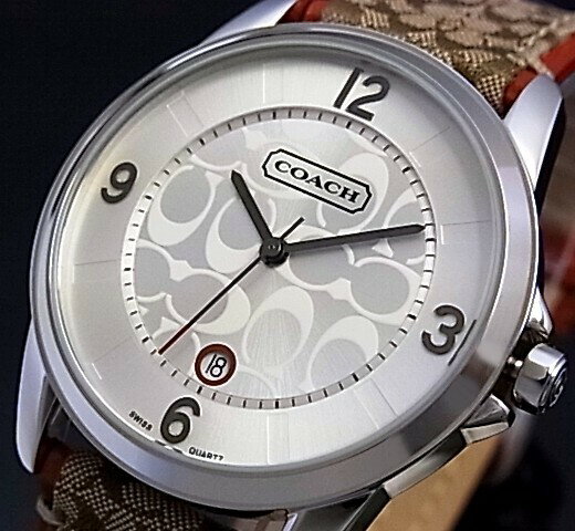 【COACH/コーチ】CLASSIC SIGNATURE/クラシックシグネチャー メンズ腕時計 シルバー文字盤 カーキ/レッドベルト【送料無料】14600810