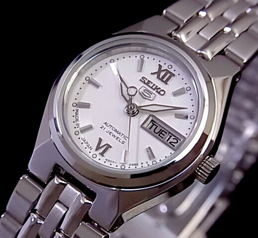 SEIKO/セイコー 自動巻 レディース腕時計【SEIKO5/セイコー5】メタルベルト　ホワイト文字盤 JAPAN MADE セイコーファイブ　SYMA07J1