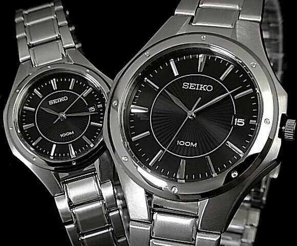 SEIKO/セイコー【クォーツ】ペアウォッチ 腕時計 メタルベルト ブラック文字盤 SGEF61P1/SXDE13P1 海外モデル02P4Jul12