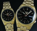 SEIKO/SEIKO5【セイコー5/セイコーファイブ】ペアウォッチ 自動巻腕時計 ゴールドメタルベルト ブラック文字盤 MADE IN JAPAN セイコーファイブ SNK576J1/SYMC06J1 (海外モデル)