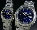 SEIKO/SEIKO5【セイコー5/セイコーファイブ】ペアウォッチ 自動巻腕時計 メタルベルト ネイビー文字盤 MADE IN JAPAN 海外モデル SNKE51J1/SYMK15J1