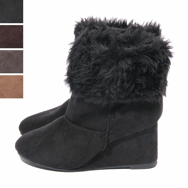 【即納】【2014A/W新作】◆ファー付き ウエッジヒール ショート丈ムートンブーツ10P10Jan15
