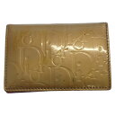 Christian Dior(クリスチャンディオール)ロゴ エナメルコインケース カードケース ゴールド×ピンク【中古】【程度B】【カラーゴールド】【オンライン限定商品】