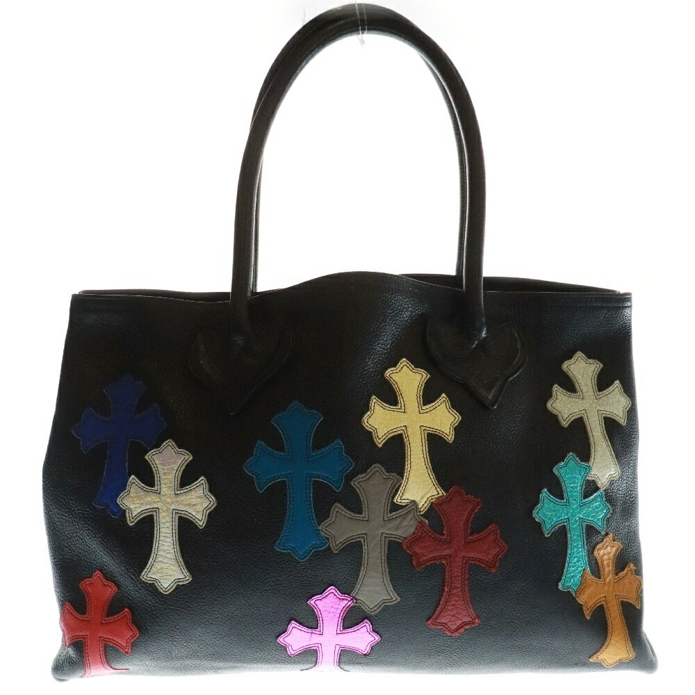 CHROME HEARTS(クロムハーツ) TOTE W SNP セメタリートート マルチクロスパッチ付きレザートートバッグ ブラック/マルチカラー【中古】【程度A】【カラーブラック】【取扱店舗OneStyle原宿店】