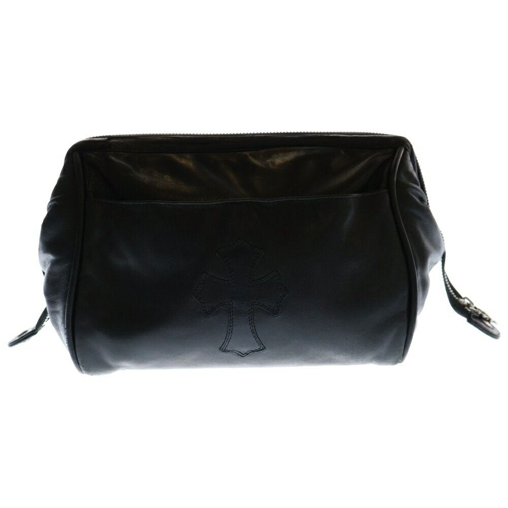 CHROME HEARTS(クロムハーツ) COSMETIC POUCH クロスパッチ付き ダガージップ 化粧ポーチ レザー ブラック【中古】【程度B】【カラーブラック】【取扱店舗BRINGアメリカ村店】