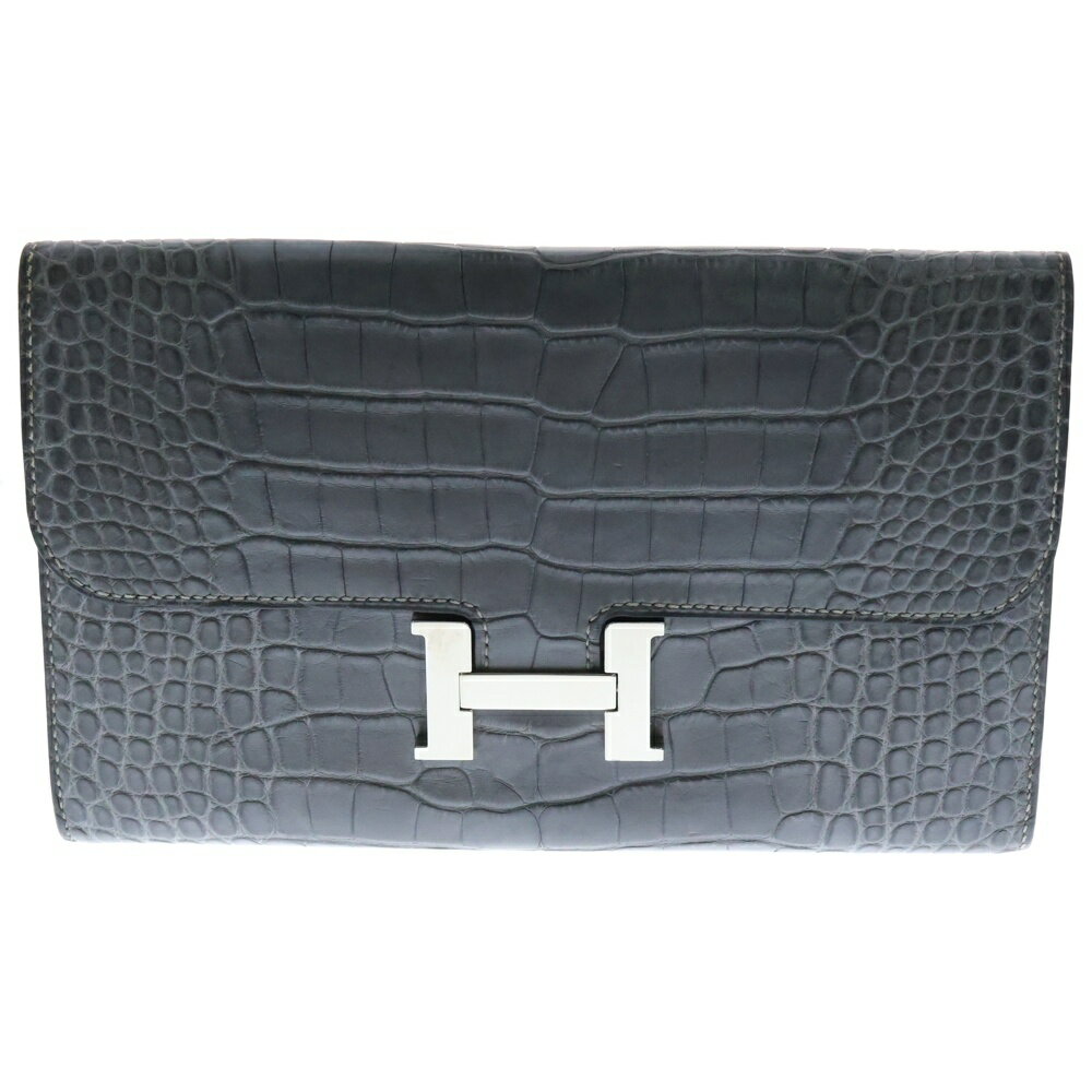HERMES(エルメス) CONSTANS コンスタンスロングウォレット アリゲーター シルバー金具 □O刻印 グレー【中古】【程度B】【カラーグレー】【取扱店舗BRING心斎橋店】