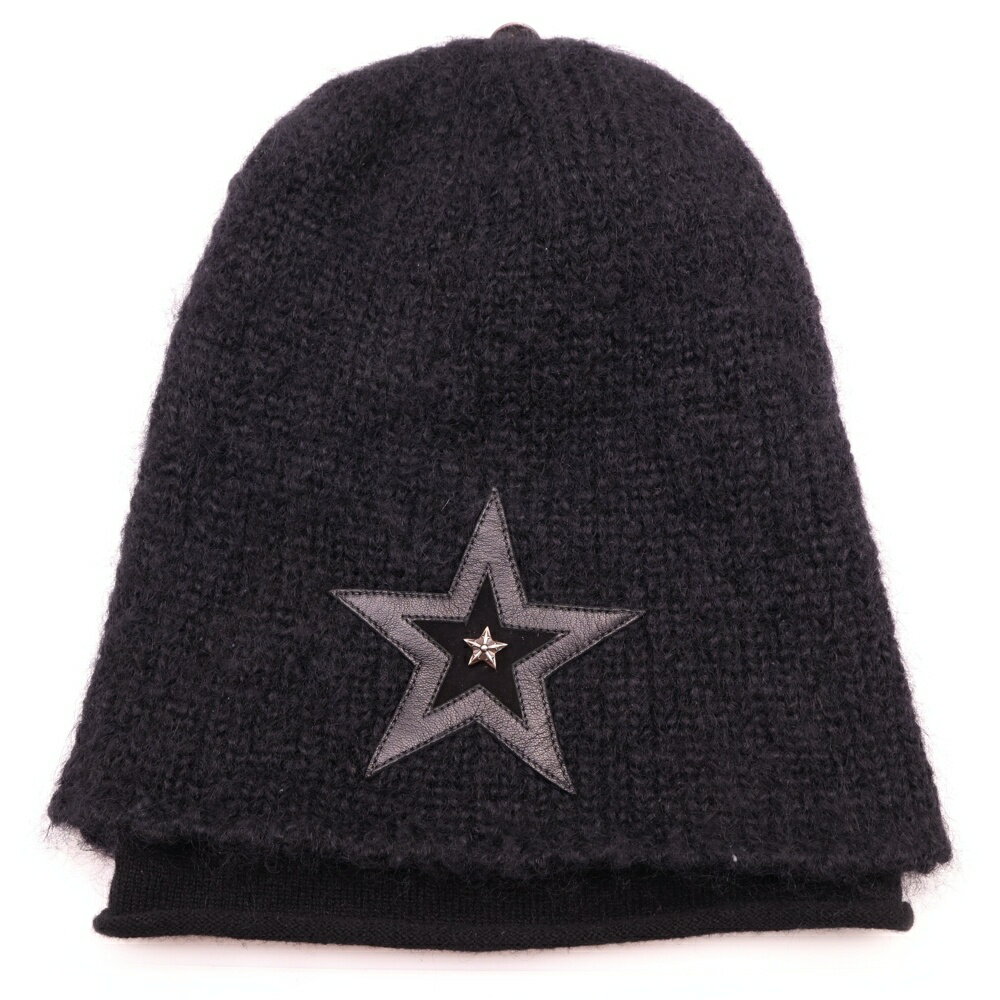 CHROME HEARTS(クロムハーツ) サイズ:OS BEANIE CASH レザーパッチビーニー スターパッチ付きカシミアビーニー【中古】【程度A】【カラーブラック】【取扱店舗BRINGアメリカ村店】
