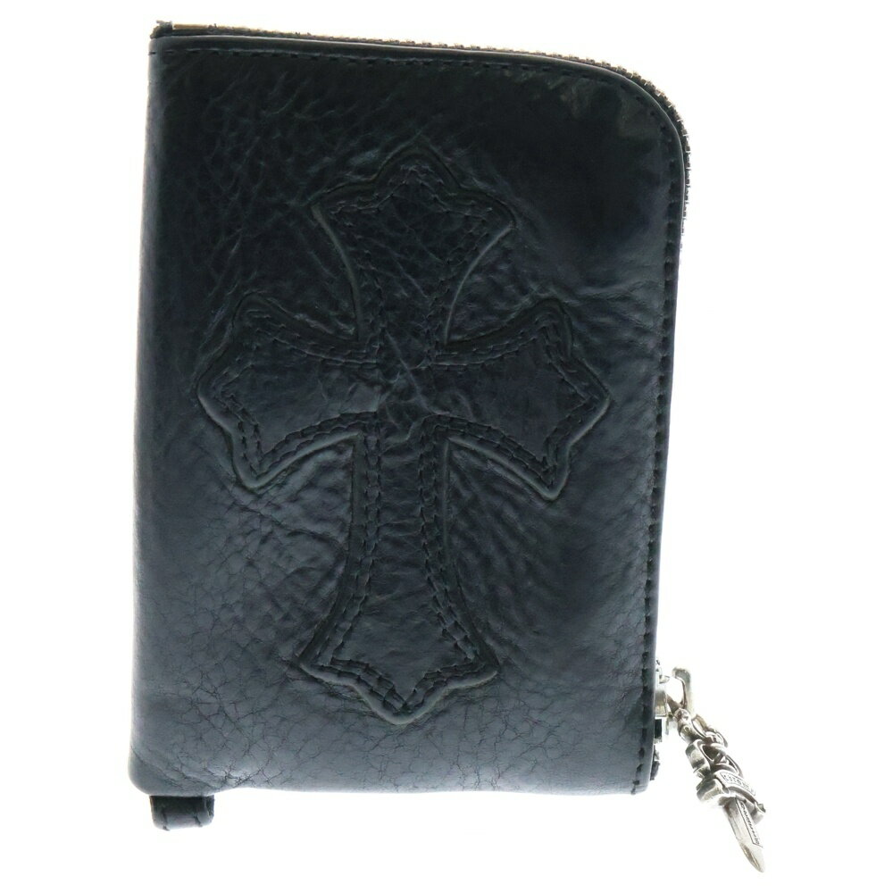 CHROME HEARTS(クロムハーツ) サイズ:- TINY ZIP タイニージップ クロスパッチ付き ダガージップ レザー コンパクトウォレット 財布 ブラック【中古】【程度B】【カラーシルバー】【取扱店舗BRING福岡天神店】
