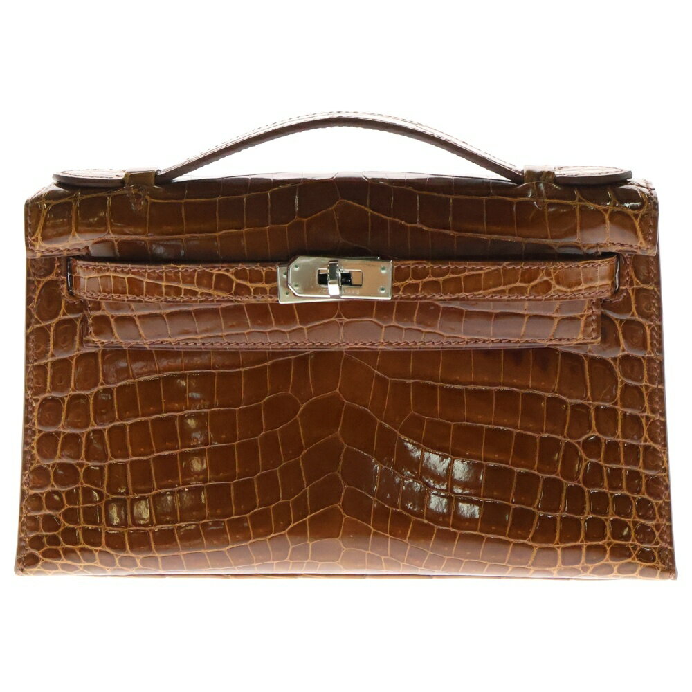 HERMES(エルメス) ポシェットケリークロコ ニロティカス ハンドバッグ ⬜︎K刻印 シルバー金具 ブラウン【中古】【程度B】【カラーブラウン】【取扱店舗AWESOME原宿店】