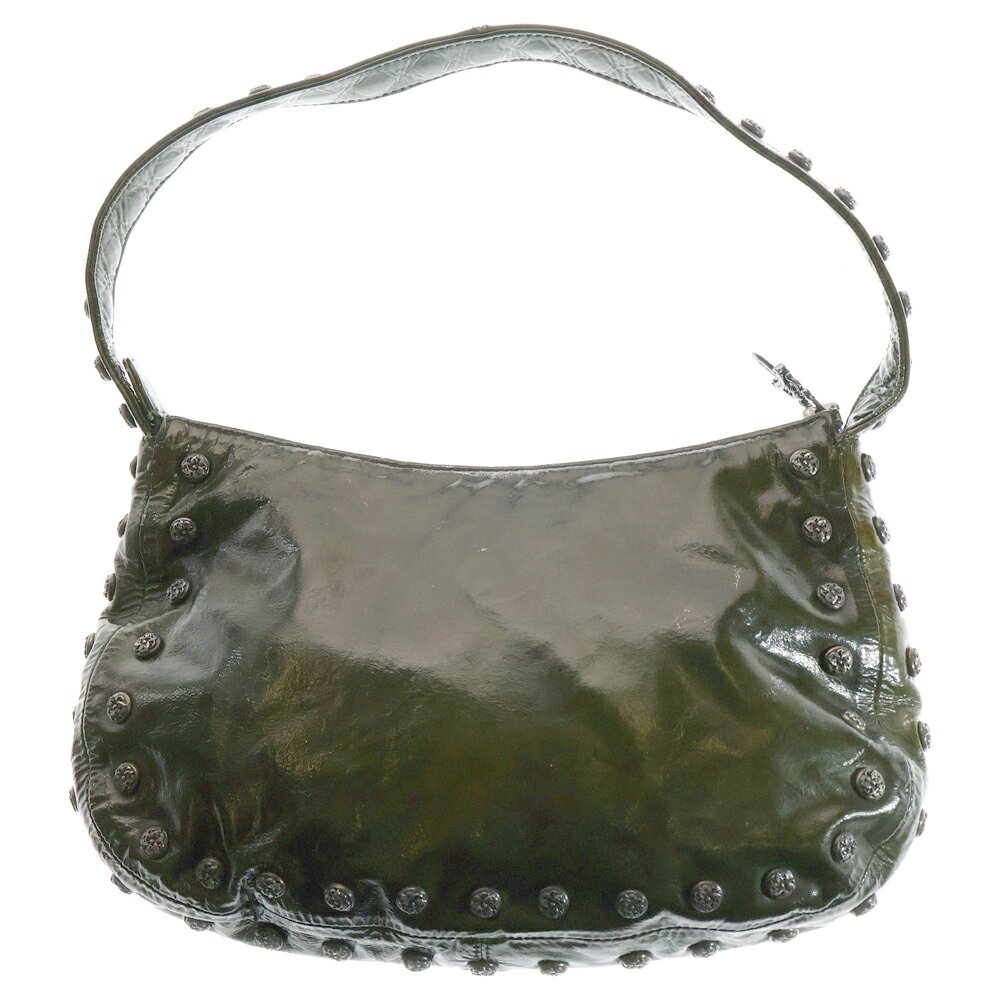 CHROME HEARTS(クロムハーツ) パテントレザー フローラルクロスボール ダガージップ ショルダーバッグ カーキ【中古】【程度B】【カラーグリーン】【取扱店舗OneStyle原宿店】