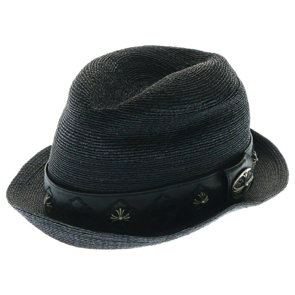 CHROME HEARTS(クロムハーツ) サイズ:M オーバルクロス CHプラス装飾 CHプラスパッチ付き フェドラハット 帽子 ブラック/シルバー【中古】【程度B】【カラーブラック】【取扱店舗OneStyle新宿店】