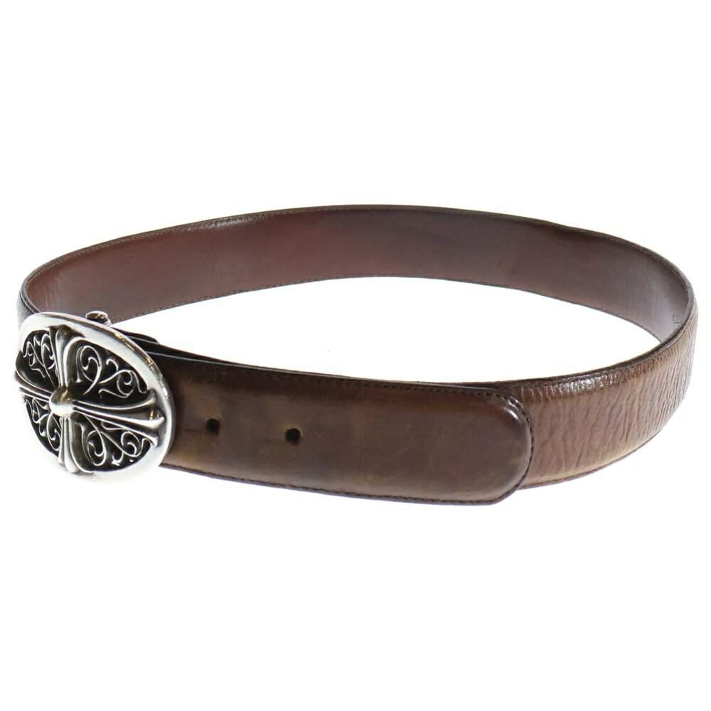 CHROME HEARTS(クロムハーツ) サイズ:30 OVAL CROSS STRAP1.5クラシックオーバルクロスバックル レザーベルト シルバー/ブラウン BCA359【中古】【程度C】【カラーブラウン】【取扱店舗BRING梅田茶屋町店】