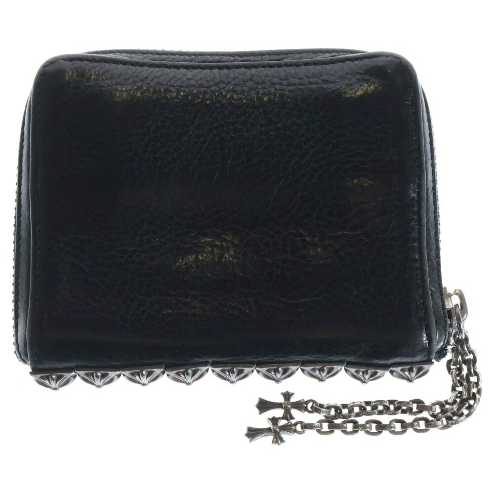 CHROME HEARTS(クロムハーツ) 3 SIDE ZIP 3サイドジップ サイドピラミッドスタッズ レザーウォレット財布 ブラック/シルバー【中古】【程度B】【カラーブラック】【取扱店舗渋谷】